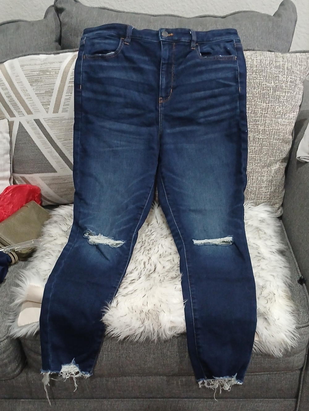 American Eagle Outfitters Dark Blue Distressed High-Rise Women’s Jeans